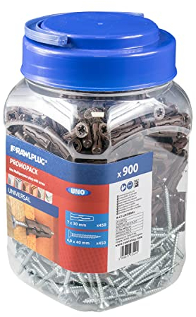 Rawlplug Uno Universal Screws and Wall Plugs Set 7mm BROWN | Screws and RawlPlugs for Plasterboard Masonry Brick Concrete | Pack of 450,L