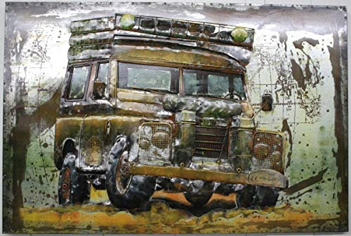 H. Packmor GmbH 3D Metallbild Jeep Defender Wandbild Wanddekoration aus Metall Auto antik Shabby 120 x 80 cm
