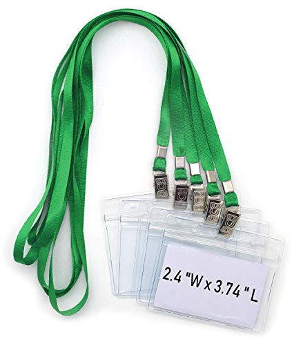 Bird Fiy Lanyards with id Holder Name Badges 50 Pcs Waterproof Type Clear Plastic Horizontal Name Tag Badge Id Card and 50 Pcs Lanyard (Green)
