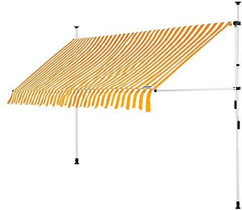 DETEX® Klemmmarkise 350 cm breit Höhenverstellbar Handkurbel UV-beständig Ohne Bohren Wasserabweisend Balkonmarkise Markise Balkon Terrasse Gelb Weiß