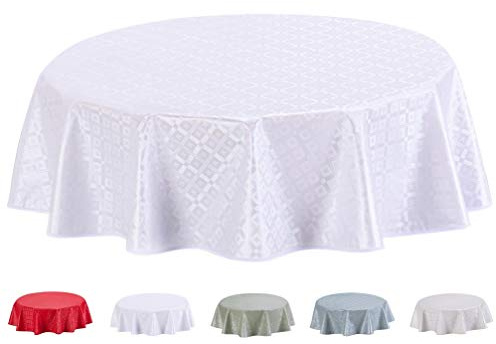 Home Direct Round Embossed Oilcloth PVC Wipe Clean Tablecloth Table Cover 140cm 55 White