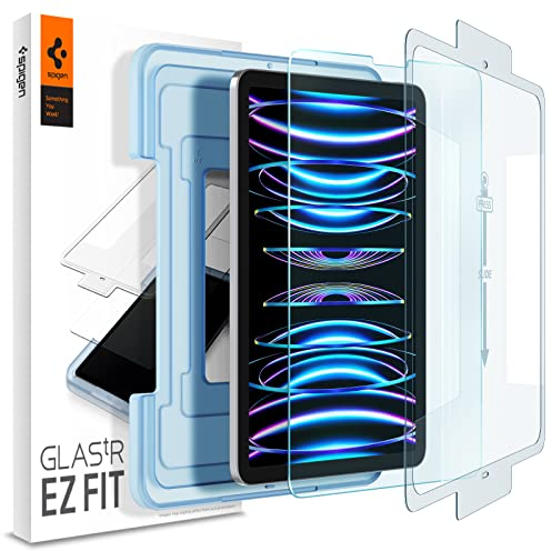 Spigen Glas.tR EZ Fit Schutzglas kompatibel mit iPad Pro 11 Zoll M2 (2022), iPad Pro 11 Zoll (2021/2020/2018), iPad Air 5 (2022), iPad Air 4 (2020), Installationsschablone, Kristallklar, 9H Folie