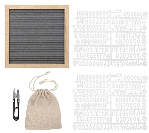 Lavagna da lettere in feltro, lavagna da lettere con lettere, numeri, forbici, cornice in legno e organizer per lettere per la decorazione della parete della fattoria(Gray)