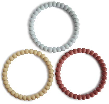 Mushie Anillo de Dentición para Bebés | Pulsera de Perlas | de Silicona sin BPA | Juego de 3 | Accesorios para Niños Pequeños | Mellow/Terracotta/Periwinkle