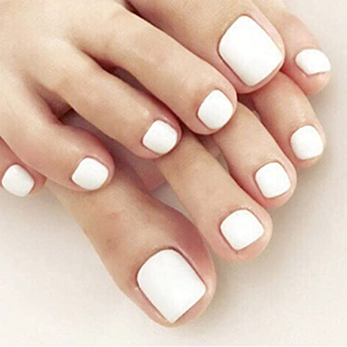 Handcess Square Glossy False Toe Nails Kurze weiße Fake Feet Nail Full Cover Künstlicher Stick am Fuß Nagelspitzen für Frauen und Mädchen (24Stk.)