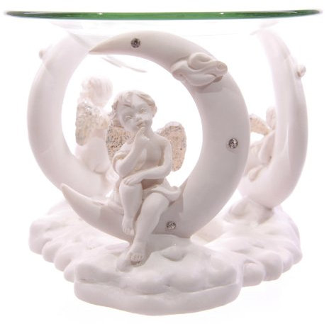 EliteKoopers 1Pcs Cute Cherub in Moon White Oil Burner with Glass Dish For Decoration Item