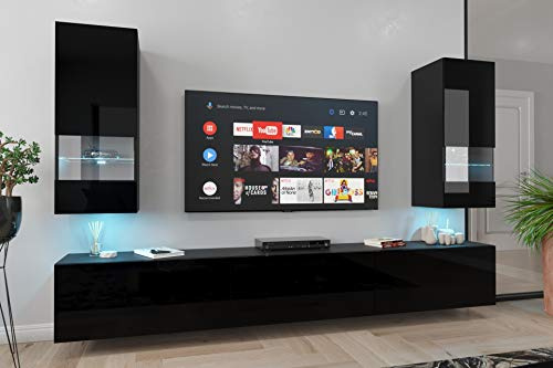 Furnitech Hängend Wohnwand Modern - Wohnzimmer Schrankwand Mit Regale und TV Schrank - Möbel Ohne LED (Sezana AN21-18B-HG1 1A)