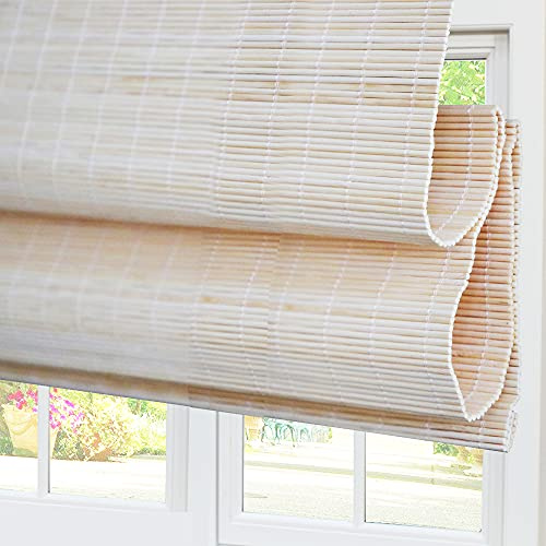Cordless Blackout Bamboo Roman Shades, Light Filtering UV Protection Wooden Blinds with 6 H Valance, Custom Room Darkening Bamboo Roller Blinds for Windows, Doors, Porch， Color 9