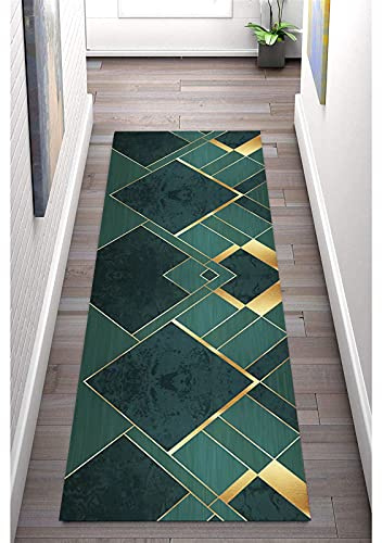 LIHY Läufer Teppich für Flur Indoor rutschfest Grün 60×100cm, Waschbar Polyester Langer Teppich für Küche Wohnzimmer, Breite 60cm/ 80cm/100cm/ 120cm