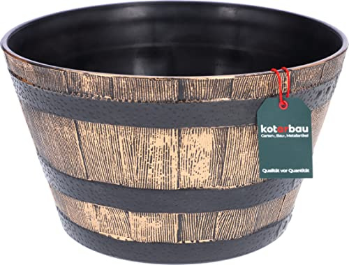 KOTARBAU® Dekorativer Blumentopf Goldene Schüssel Holzimitation ⌀ 39 cm