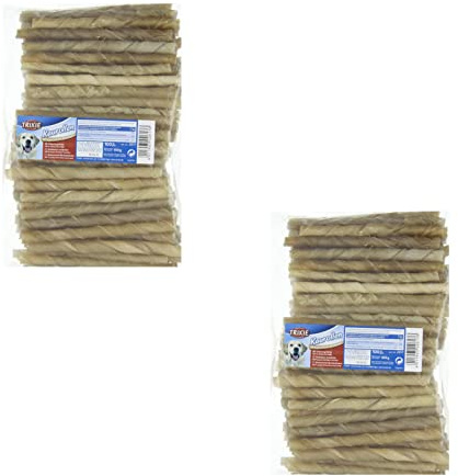 Trixie Kaurollen gedreht für Hunde 12 cm ø9-10 mm | Doppelpack | 2 x 100 Stück | 100% Rinderhaut | Kann zur Stärkung der Kaumuskulatur beitragen | Zur Zahnpflege