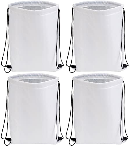 Preiswert&Gut 4 x Kühltasche Weiß – Isoliertes Hauptfach für zb. Arbeit und Schule, 32x42 cm, Robustes 210D Polyester mit 2 Tragekordeln für den täglichen Gebrauch