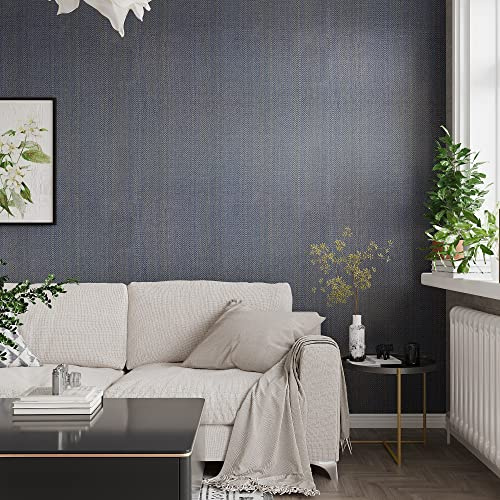 VEELIKE Tapeten Grastuch Blau Gold Vintage Klebefolie Möbel Dekorfolie Möbelfolie Selbstklebende Folie Dunkelblau Tapeten Schlafzimmer Schrankaufkleber Badezimmer Küchentapete Abwaschbar 40cmx300cm