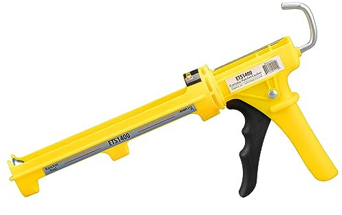Dripless ETS1400 DIY Composite Body Ratchet Rod Caulk Gun | Lightweight Dripless Caulking Gun | 10 oz Cartridge Capacity | Full Time Dripless Function and Revolving Frame | 10:1 Thrust Ratio