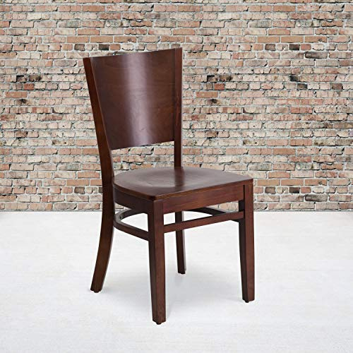 EMMA + OLIVER 2 Pack Solid Back Walnut Wood Restaurant Chair - Hospitality Seating