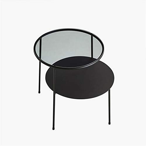 Haushalts-Sofatisch aus gehärtetem Glas, 2-stufiger runder Couchtisch aus Schmiedeeisen, Wohnzimmer, Büro, Zentrum, Couchtisch, Empfangstheke (Größe: 60 x 40 x 50 cm, Farbe: Schwarz)