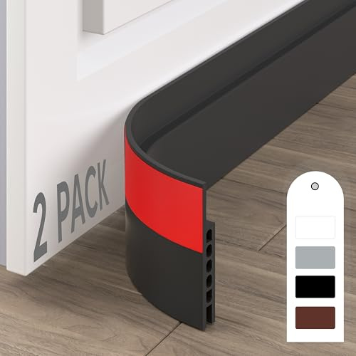 HIZH Door Draught Excluder,Draught Excluder Tape,self Adhesive Weather Stripping,Soundproof Door Seal,door Draft Stopper Door Draft Blocker,2 Pack,Black
