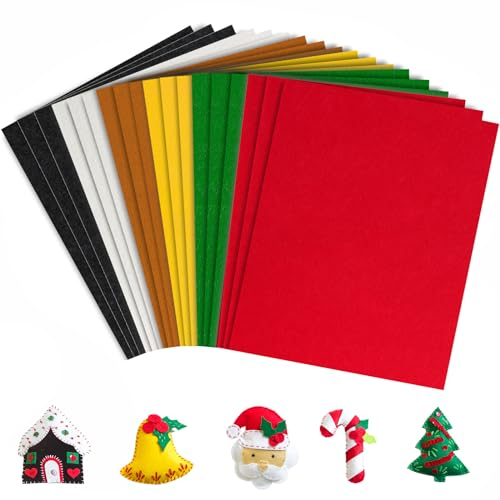 Whaline 18 Stück Weihnachts-Filz-Stoffbögen, rot, grün, sortiert, weich, dick, Bastelfilz, Packung für DIY, Handwerk, Nähen, Patchwork, Kunstprojekte, 20 x 30 cm