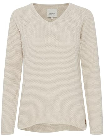 OXMO OXHanna - Maglione da donna in maglia fine, con scollo a V, 100% cotone, vestibilità regolare, Oatmeal (130401), M