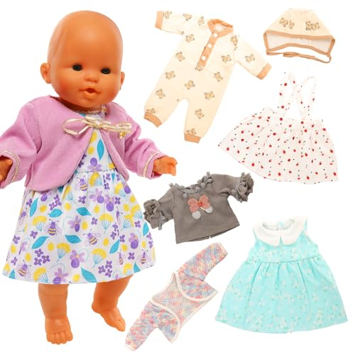 Miunana Kleidung Puppenkleidung Kleider für 35-43 cm Baby Puppen, Süße Outfits für Baby Doll (4-Set)