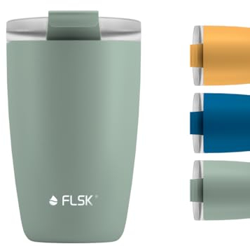 FLSK Tumbler – Premium coffee to go-Becher aus Edelstahl – 100 % auslaufsicher, BPA-frei & doppelwandig – hält 3 h heiß (sage, 350 ml)