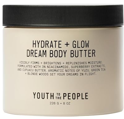 Youth To The People Superberry Hydrate + Glow Dream Body Butter - 3% Niacinamide + Jojoba Oil, Shea Butters, Yuzu + Green Tea + Blonde Woods Scented Body Lotion, Firming Moisturizer - 8 fl oz