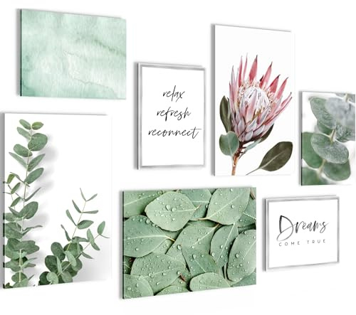 Novart Set de Decoración de Pared con Cuadros Conjunto de Plantas con Hojas Verdes Cuadro - LISTO PARA COLGAR - No Necesita Marco - Dormitorio Salón Cocina - N005372a