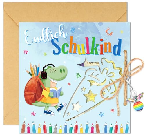 DPKOW Einschulung Geldgeschenke Verpackung Schulkind 2026 Glücksbringer Schulanfang Geschenke für Junge, Schulkind Karte Einschulung Grußkarten mit Umschlägen, Schutzengel Glücksbringer Schulanfang