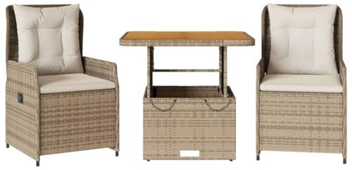 vidaXL 3-TLG. Bistro-Set mit Kissen Beige Poly Rattan