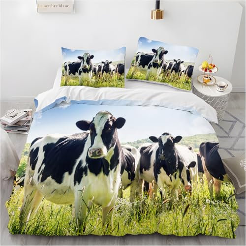 Funda Nordica Cama 135 Funda Edredón Microfibra Vaca Lechera Fundas Nordicas 220x230 cm y 2 Funda Almohada 50x80 cm Verde Juego de Ropa de Cama de 3 Piezas Cierre de Cremallera