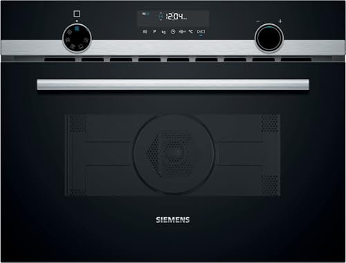 Siemens CM585AGS1 iQ500 Microonde da incasso ad aria calda 60 x 45 cm, 900 W, 44 L, in acciaio inox, controllo touchControl, aiuto idrolitico per la pulizia cookControl 15 microgrammi automatici, nero