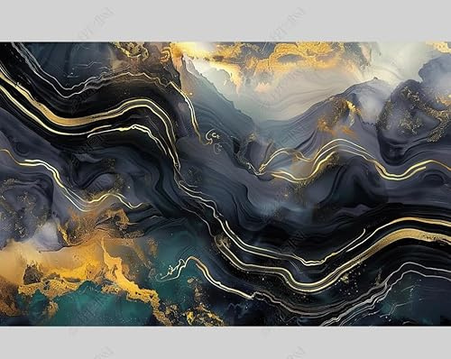 MZOwallpaper Papier Peint Intissé Griffonnage En Or Noir Poster Tableaux Muraux Tapisserie Photo Trompe L'Oeil Salon Chambre Art Mural 200Cm(L) X140Cm(H)