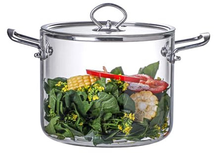 Zjyufy 4. 5L Glass Saucepan with Cover, Heat- Resistant Glass Soup Pot with Stainless Steel Dual Handles, Universal Glass Cookware for Pasta Noodle, Soup, Milk