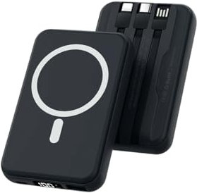 TechNest Magnetisch Wireless Power Bank,20W,Schnellladen,10000mAh für Mag Safe Case (USB Type C_A In & Output) mit LED Display,kompatibel mit S10_25 iPhone 12_16 Pro Max_ Huawei_Kamera_Tablets_schwarz