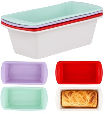 MOUYAT 8 Pack Silicone Loaf Tins, Rectangle Silicone Bread Tin, Non Stick 1Lb Loaf Pans for Bread, Cakes, Meatloaf, 19.5 x 9.5 x 5.5 cm