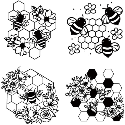GORGECRAFT Autocollant Mural en Vinyle pour Casque de Voiture Motif Abeille 4 Styles 4cm en Plastique pour Voiture Camion Moto Fenêtre Pare Chocs Ordinateur Portable Tasse Casque Décoration