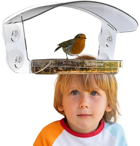 Window Bird Feeders with Strong Suction Cups - Jacobi Jayne® Sky Deck™ Clear Window Bird Feeder - Bird Feeder for Window - Watch Birds Close Up With this Acrylic Window Feeder - Pack of 1
