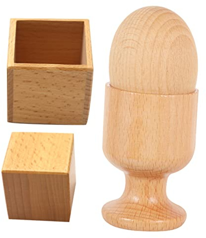Jouet D’éveil Préscolaire Œuf et Coquetier en Bois, Lot de 2 Sets de Sets | Surface Lisse, Structure Stable, Boîte Carrée et Bloc en Bois, pour Bébé et Garçon et Filles