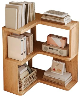 STARHMLUX Eckregal Stehend aus Massivholz | Bücherregal Holz| Bücherregal Eckschrank mit Brettern | Platzsparendes Eckregal Wohnzimmer & Schlafzimmer original Wood Color 15.7 * 15.7 * 25.9in