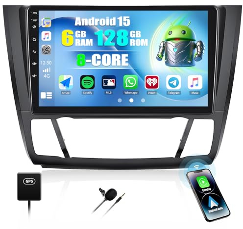 CAMECHO 6G+128G 8 Core Android 15 para BMW 1 Serie E81 E82 E87 E88 con Navi Carplay Android Auto, 9 Pulgadas Pantalla Doble DIN autoradio con Bluetooth5.0 FM/RDS 32EQ DSP SWC+Cámara Trasera