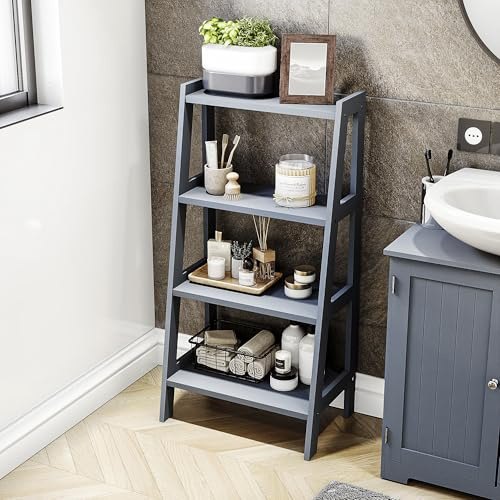 Bath Vida 4 Tier Shelving Unit, Grey, FSC 100%, H 90 x W 45 x D 30 cm