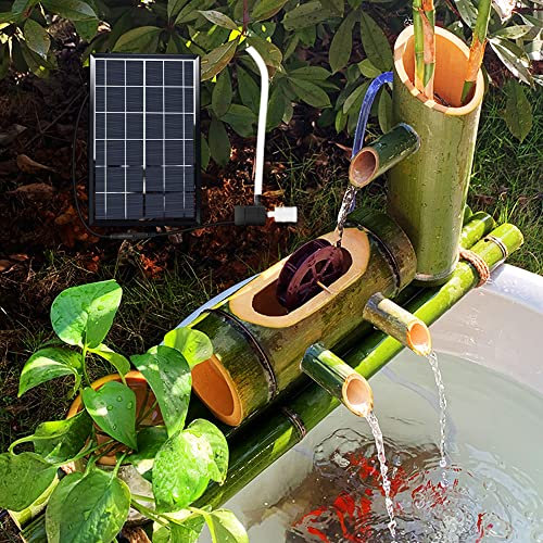 Fontana ad energia solare da 61 cm per esterni, design Feng Shui Zen in bambù con pompa Waterwheel pannello solare da 6 W e tubo dell'acqua da 2 m, per decorazione giardino e cortile