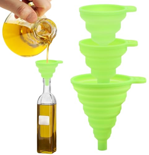 Confezione da 3 imbuti in silicone per cucina, imbuto pieghevole verde, 3 dimensioni imbuti pieghevoli per riempire bottiglie