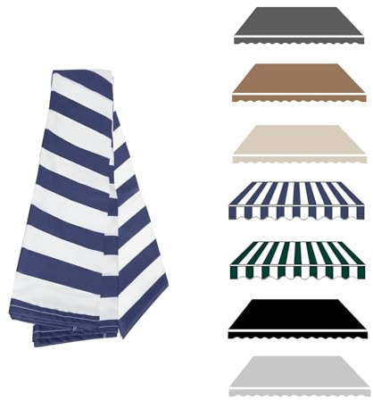 Telo di Ricambio per Tende Parasole Retrattile, Tessuto di Ricambio per Tende da Sole Retrattile, Tela Parasole in Poliestere, per Veranda da Giardino Balcone(Blue And White,400x200cm)