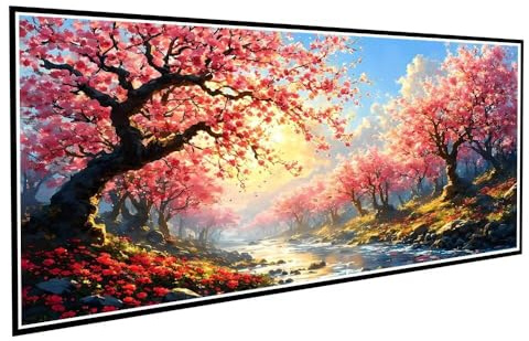 Diamond Painting Flores de cerezo Pintura Diamante Taladro Completo Paisaje DIY Diamond Painting Adultos 80x160cm Cristal Diamante Art, Bordado Punto Cruz Kit Decoración de Paredes Hogar Regalo V-1077