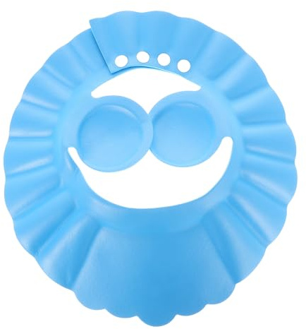 BESPORTBLE Adjustable Shower Cap with Ear Protection Pads Soft Lightweight Shampoo Shield Hat for Hair Washing Quick-Drain Slots Heat Resistant Up to Suitable for Months to Years Blue