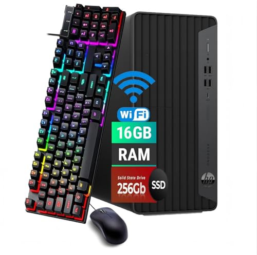 HP ProDesk 600 G6 Mini Tour PC Desktop Computer, Intel Core i5-10500, 16 Go RAM, SSD 256 Go, Bluetooth, Clavier QWERTY, Souris, USB WiFi, Windows 11 Pro (reconditionné)