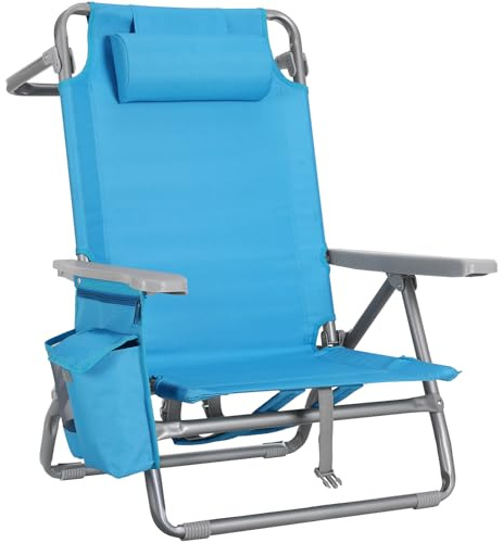 LIFERUN Strandstuhl Klappbar Leicht, Rucksack Klappstuhl Strand, Campingstuhl Kann Flach Liegen,bis 150 kg belastbar, Outdoor Faltstuhl mit Verstellbarer Hohe Rückenlehne, Eisbeutel Blau