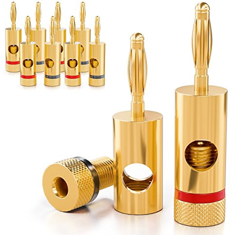 deleyCON 10x Banana Plug 24K Gold Plated and Screwable for Cable Boxes Amplifiers AV-Receiver Power Amplifiers HiFi Stereo Systems