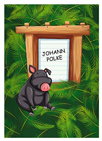 Kartenkaufrausch 16 personalisierte, Wilde grüne Dschungel DIN A5 Schulhefte, Schreibhefte mit lustigem Comic Wildschwein Lineatur 6 (blanko Heft)